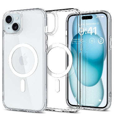 IPHONE 15 PREMIUM ULTRA HYBRID MAGFIT CRYSTAL CASE CLEAR/WHITE | SPIGEN