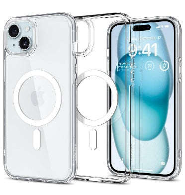 IPHONE 15 PLUS PREMIUM ULTRA HYBRID MAGFIT CRYSTAL CASE CLEAR/WHITE | SPIGEN