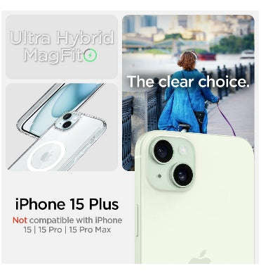 IPHONE 15 PLUS PREMIUM ULTRA HYBRID MAGFIT CRYSTAL CASE CLEAR/WHITE | SPIGEN