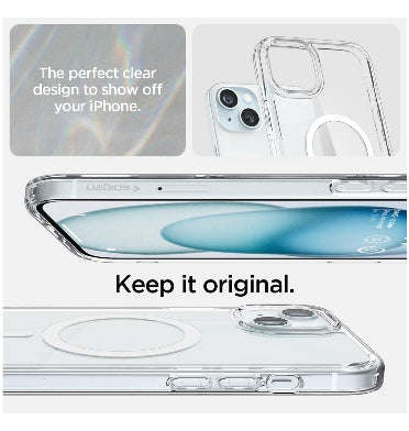 IPHONE 15 PLUS PREMIUM ULTRA HYBRID MAGFIT CRYSTAL CASE CLEAR/WHITE | SPIGEN