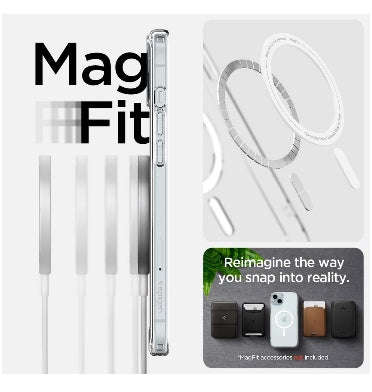 IPHONE 15 PLUS PREMIUM ULTRA HYBRID MAGFIT CRYSTAL CASE CLEAR/WHITE | SPIGEN