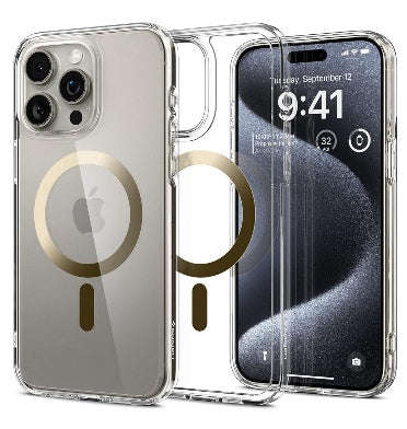 IPHONE 15 PRO PREMIUM ULTRA HYBRID MAGFIT CRYSTAL CASE CLEAR/GOLD | SPIGEN