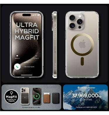 IPHONE 15 PRO PREMIUM ULTRA HYBRID MAGFIT CRYSTAL CASE CLEAR/GOLD | SPIGEN