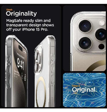 IPHONE 15 PRO PREMIUM ULTRA HYBRID MAGFIT CRYSTAL CASE CLEAR/GOLD | SPIGEN