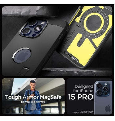IPHONE 15 PRO PREMIUM TOUGH ARMOR MAGFIT CASE BLACK | SPIGEN