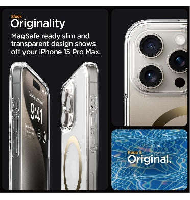 IPHONE 15 PRO MAX PREMIUM ULTRA HYBRID MAGFIT CRYSTAL CASE CLEAR/GOLD | SPIGEN