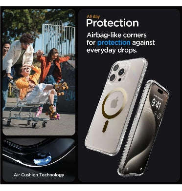 IPHONE 15 PRO MAX PREMIUM ULTRA HYBRID MAGFIT CRYSTAL CASE CLEAR/GOLD | SPIGEN