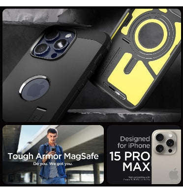IPHONE 15 PRO MAX PREMIUM TOUGH ARMOR MAGFIT CASE BLACK | SPIGEN