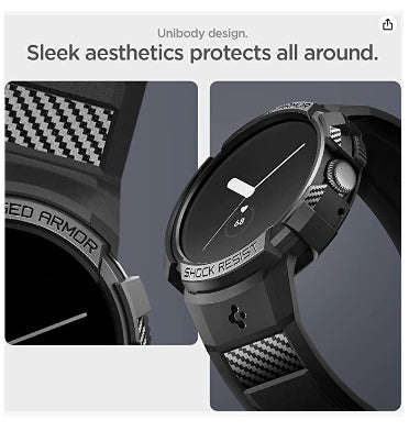 GOOGLE PIXEL WATCH PREMIUM RUGGED ARMOR PRO CASE BLACK | SPIGEN