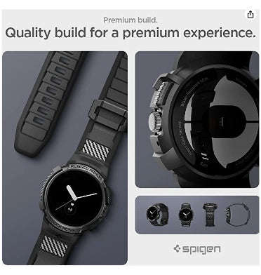GOOGLE PIXEL WATCH PREMIUM RUGGED ARMOR PRO CASE BLACK | SPIGEN