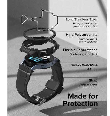 SAMSUNG GALAXY WATCH 4/5 PREMIUM FUSION-X RUGGED ARMOR CASE WITH WIRE GUARD 44MM BLACK | RINGKE
