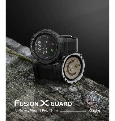 SAMSUNG GALAXY WATCH 5 PRO PREMIUM FUSION-X GUARD RUGGED ARMOR CASE 45MM BLACK/WHITE | RINGKE