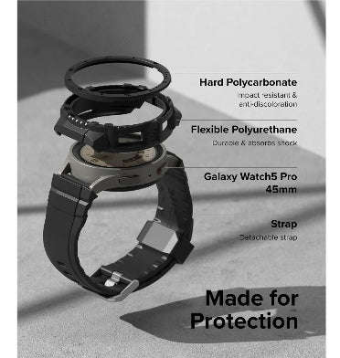SAMSUNG GALAXY WATCH 5 PRO PREMIUM FUSION-X GUARD RUGGED ARMOR CASE 45MM BLACK/WHITE | RINGKE