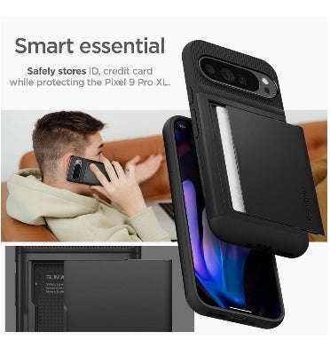 GOOGLE PIXEL 9 PRO XL PREMIUM SLIM ARMOR CARD CASE BLACK | SPIGEN