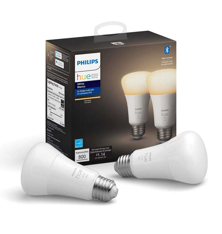 PHILIPS HUE A19 LED SMART BULB WHITE 2PK