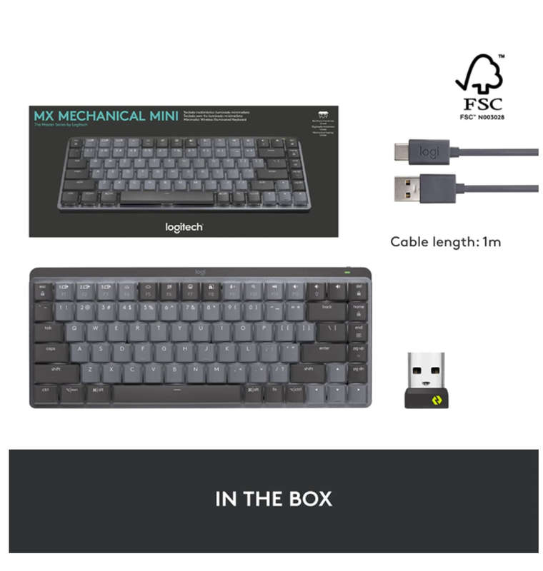 LOGITECH MX MECHANICAL MINI WIRELESS ILLUMINATED KEYBOARD TACTILE/QUIET EDITION GRAPHITE