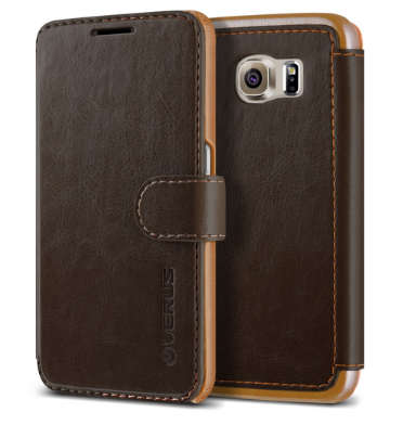 SAMSUNG GALAXY S6 PREMIUM LEATHER WALLET CASE COFFEE BROWN | VERUS