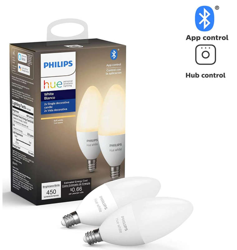 PHILIPS HUE E12 LED SMART CANDLE BULB WHITE 2PK