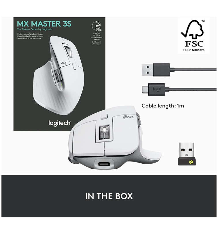 LOGITECH MX MASTER 3S WIRELESS MOUSE PALE GREY