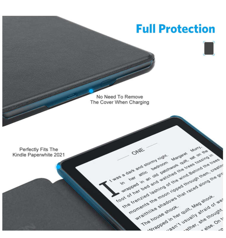 AMAZON KINDLE (2021) PREMIUM SLIM THIN LIGHT PU LEATHER PROTECTIVE FLIP COVER GRAY | OMOTION