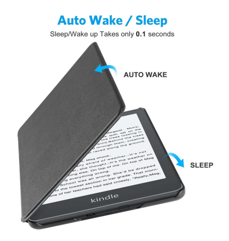 AMAZON KINDLE (2021) PREMIUM SLIM THIN LIGHT PU LEATHER PROTECTIVE FLIP COVER GRAY | OMOTION
