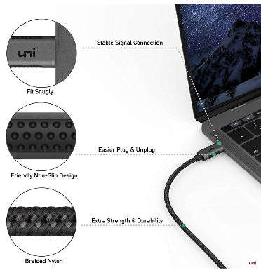 USB-C TO HDMI 4K SLIM NYLON BRAIDED CABLE 2M BLACK | UNI