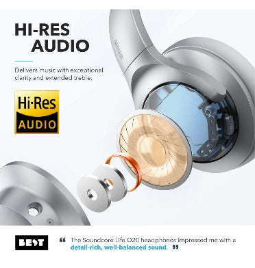 ANKER SOUNDCORE LIFE Q20 HYBRID ACTIVE NOISE CANCELLING WIRELESS HEADPHONES SILVER