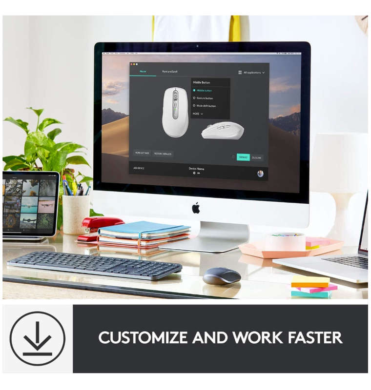 LOGITECH MX ANYWHERE 3 WIRELESS MOUSE MAC EDITION PALE GRAY