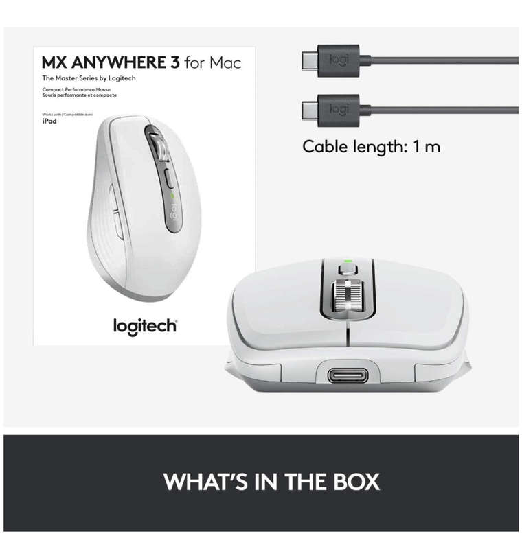 LOGITECH MX ANYWHERE 3 WIRELESS MOUSE MAC EDITION PALE GRAY