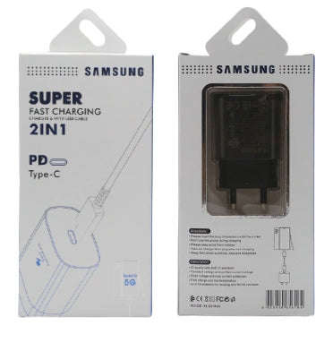 SAMSUNG GALAXY 25W USB-C SUPER FAST CHARGER & CABLE 100CM RETAIL PACKAGE BLACK