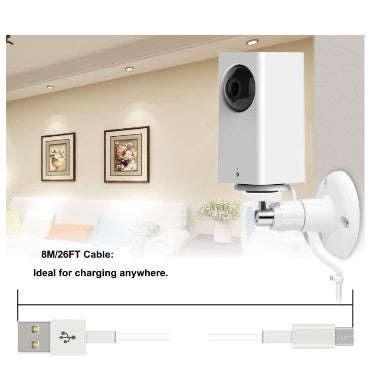 WYZE CAM PAN WALL MOUNT BRACKET & POWER EXTENSION CABLE 26FT/8M WHITE