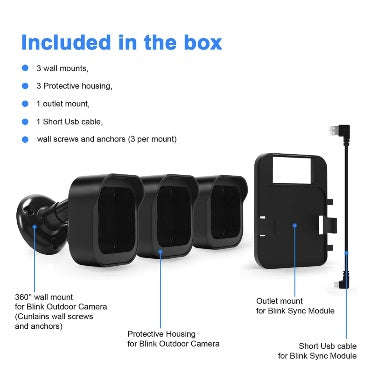 BLINK XT3 CAMERA WALL MOUNT PROTECTIVE COVER & BRACKET BLACK 3PK