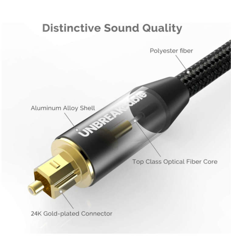 UNBREAKCABLE DIGITAL OPTICAL AUDIO DOUBLE NYLON BRAIDED CABLE 3M