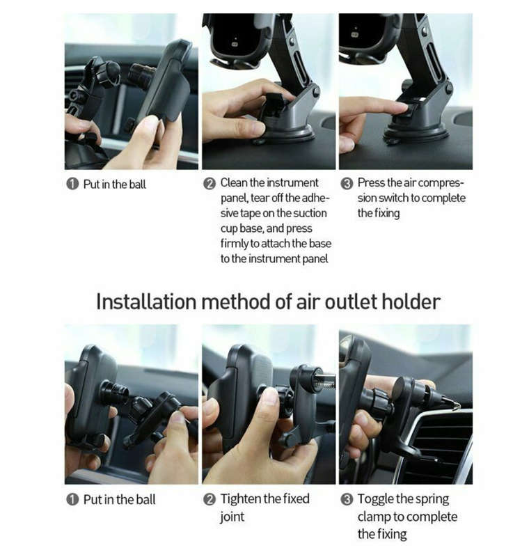 BASEUS 15W WIRELESS CAR CHARGER VENT/DASH MOUNT WITH IR SENSOR