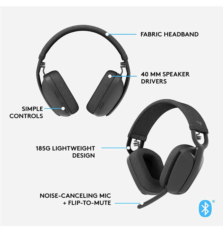 LOGITECH ZONE VIBE 100 WIRELESS HEADPHONES GRAPHITE