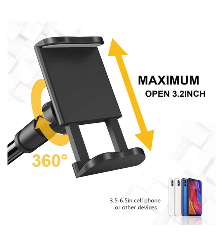 GOOSENECK FLEXIBLE ARM PHONE MOUNT WITH ADJUSTABLE CLAMP BLACK | SHAWE