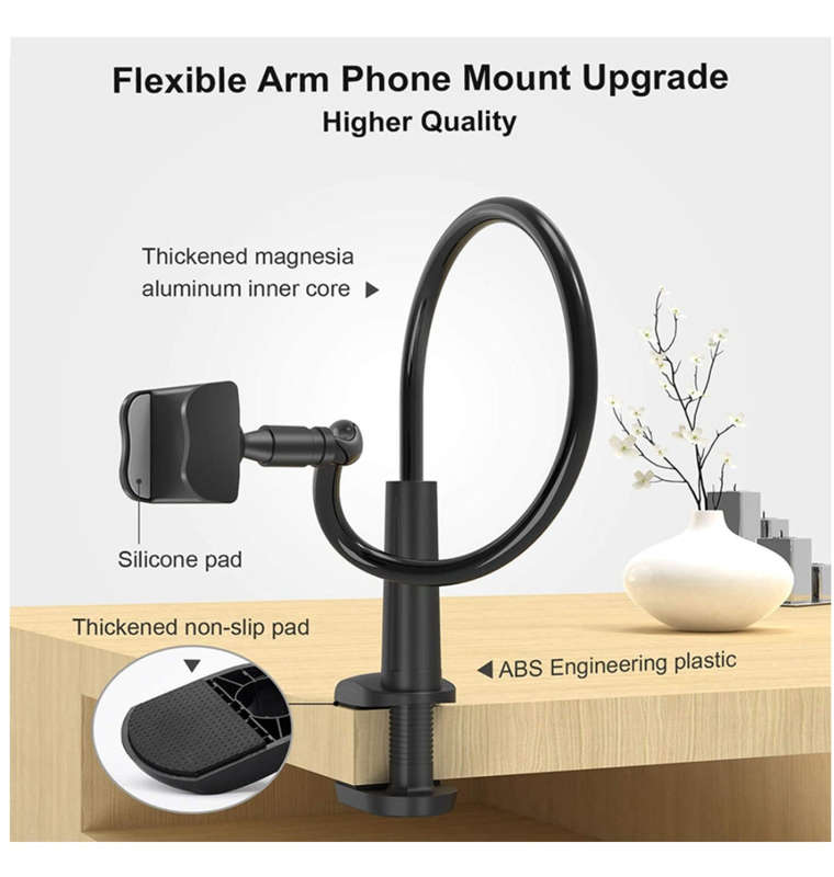 GOOSENECK FLEXIBLE ARM PHONE MOUNT WITH ADJUSTABLE CLAMP BLACK | SHAWE