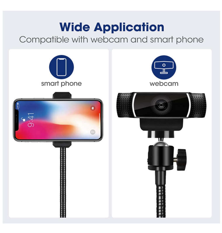 GOOSENECK FLEXIBLE ARM WEBCAM MOUNT WITH ADJUSTABLE CLAMP BLACK | PUROMA