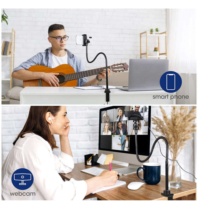 GOOSENECK FLEXIBLE ARM WEBCAM MOUNT WITH ADJUSTABLE CLAMP BLACK | PUROMA