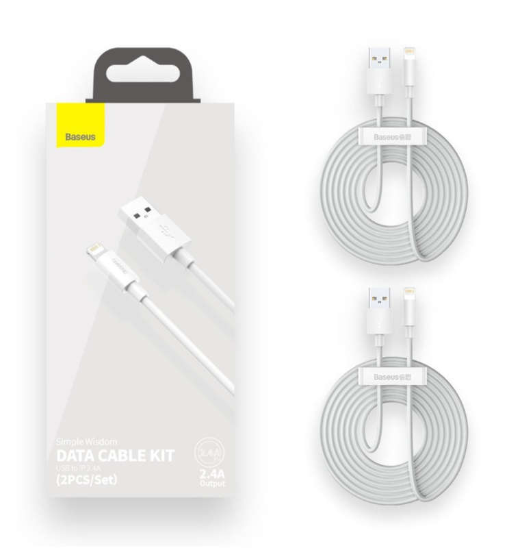 BASEUS USB/IPHONE DATA CABLE KIT 150CM WHITE 2PK
