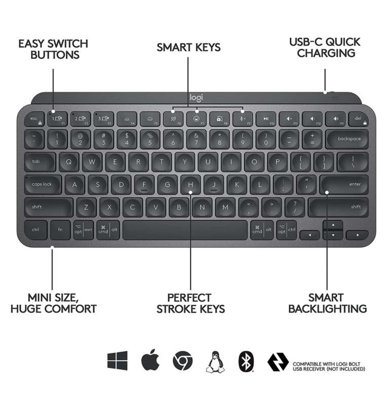 LOGITECH MX KEYS MINI WIRELESS KEYBOARD GRAPHITE