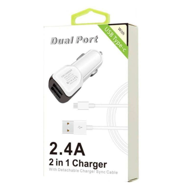 SEMO DUAL PORT 2.4A CAR CHARGER WITH USB-C CABLE