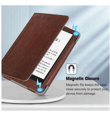 AMAZON KINDLE 6.8" (2021) PREMIUM PROTECTIVE LEATHER FOLIO FLIP COVER VINTAGE BROWN | FINTIE