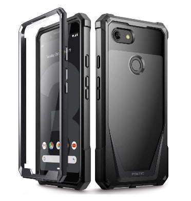 GOOGLE PIXEL 3 PREMIUM FULL BODY RUGGED GUARDIAN CASE BLACK WITH BUILT-IN SCREEN PROTECTOR | POETIC