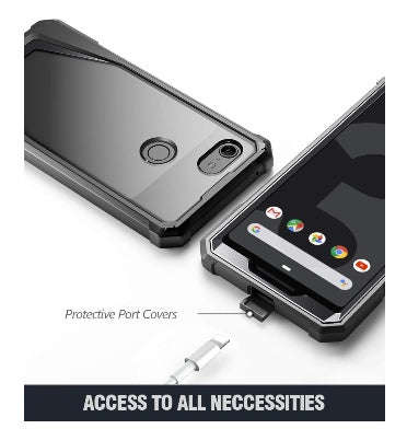 GOOGLE PIXEL 3 PREMIUM FULL BODY RUGGED GUARDIAN CASE BLACK WITH BUILT-IN SCREEN PROTECTOR | POETIC