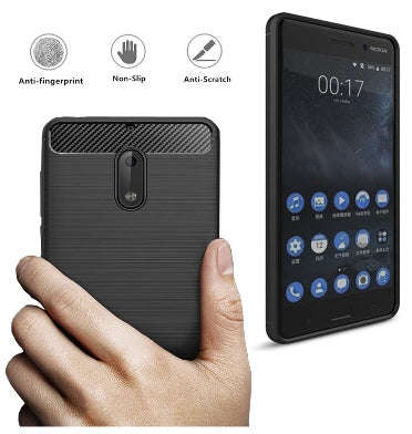 NOKIA 6 ULTRA SLIM BRUSHED CARBON FIBRE DESIGN TPU CASE BLACK