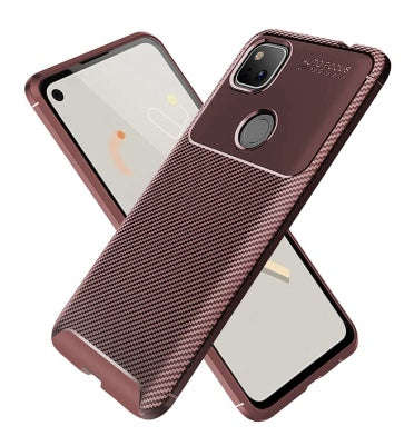 GOOGLE PIXEL 4A FLEXIBLE SOFT CARBON FIBRE CASE BROWN | PULEN