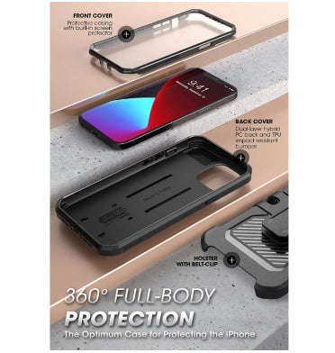 IPHONE 12 PRO MAX FULL BODY RUGGED PROTECTIVE CASE WITH SCREEN PROTECTOR BLACK | SUPCASE
