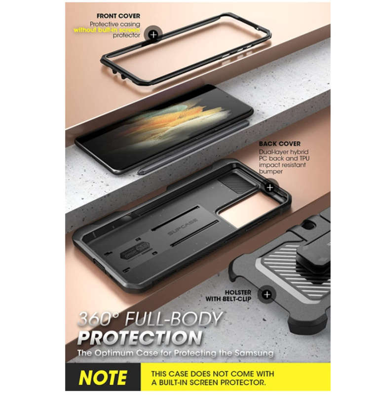 SAMSUNG GALAXY S21 ULTRA FULL BODY RUGGED PROTECTIVE CASE WITH S-PEN SLOT BLACK | SUPCASE