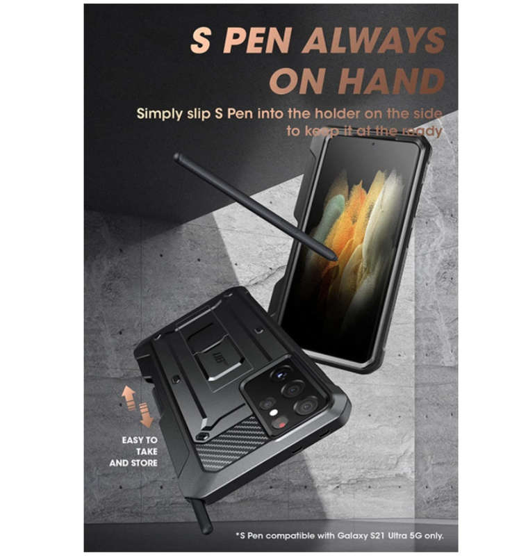 SAMSUNG GALAXY S21 ULTRA FULL BODY RUGGED PROTECTIVE CASE WITH S-PEN SLOT BLACK | SUPCASE